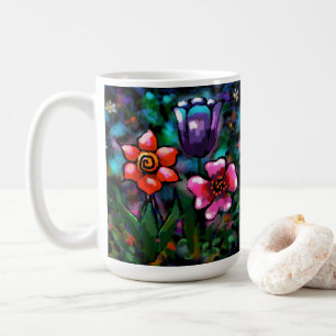 Whimsical Floral Purple Blue Pink Flower Flowers Coffee Mug