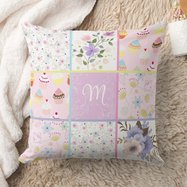 Whimsical Floral Quilt Throw Pillow (Blanket)