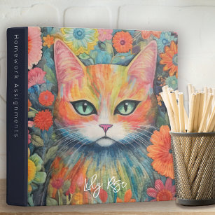 Whimsical Floral Quilted Cat Monogram Binder