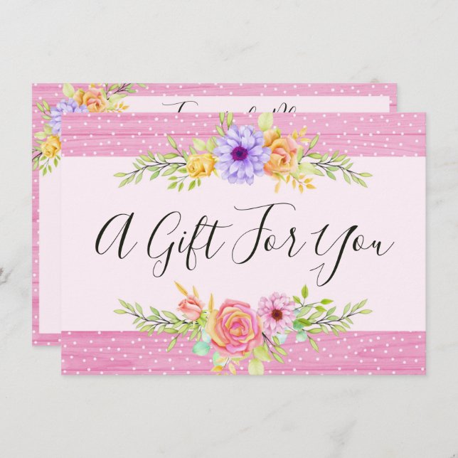Whimsical Floral Roses Pink Gift Certificate Card (Front/Back)
