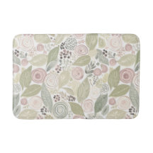 Whimsical floral, sage, rose, taupe bath Mat