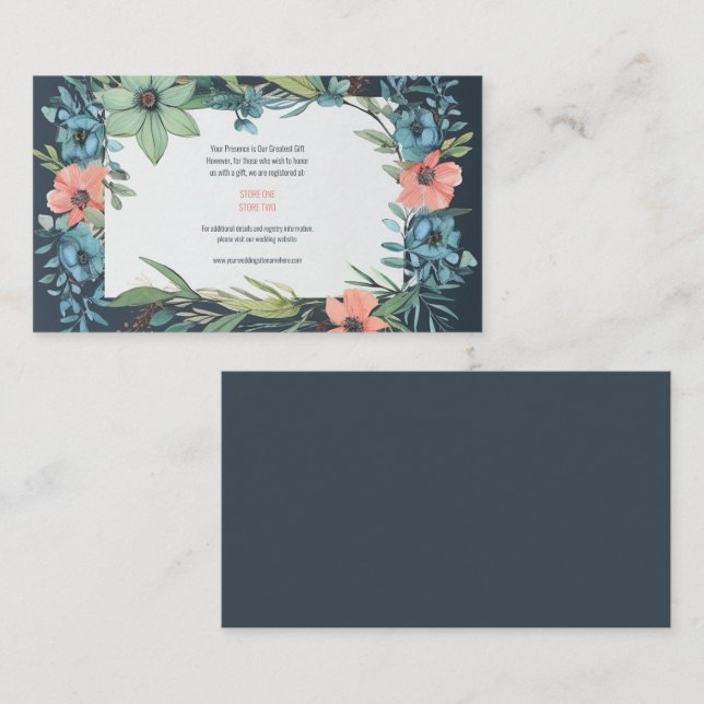 Whimsical Floral Salmon Blue Green Wedding Enclosure Card (Front/Back)