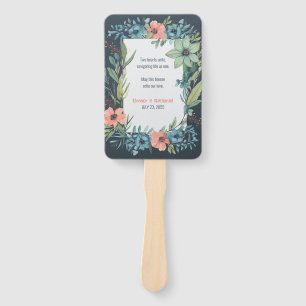 Whimsical Floral Salmon Blue Green Wedding Hand Fan