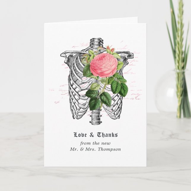 Whimsical Floral Skeleton Gothic Wedding Thank You (Front)