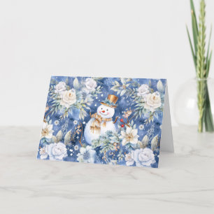 Whimsical Floral Snowman Blank Christmas Card