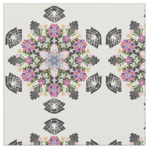 Whimsical floral Spiders mandala fabric