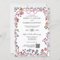 Whimsical floral spring modern Wedding QR Code