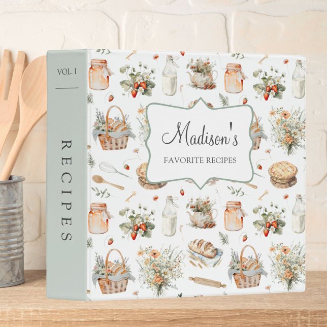Whimsical Floral Strawberry Recipe Cookbook Binder (In situ)