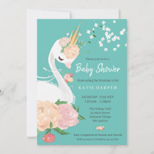 Whimsical Floral Swan Baby Shower Invitation