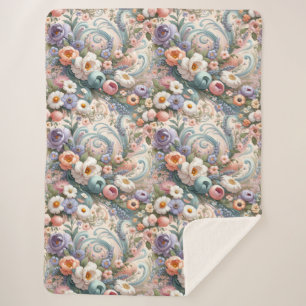 Whimsical Floral Swirls in Pastel  Sherpa Blanket