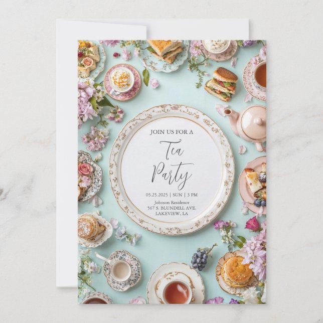 Whimsical Floral Tea Party Invitation (Front)