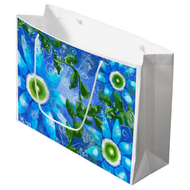 Whimsical Floral Teal Blue Green Daisy Daisies Large Gift Bag (Front Angled)