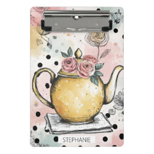 Whimsical Floral Teapot – Cozy Cottagecore Mini Clipboard