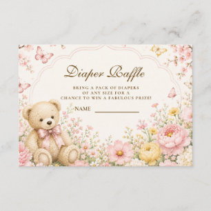 Whimsical Floral Teddy Bear Diaper Raffle Enclosure Card