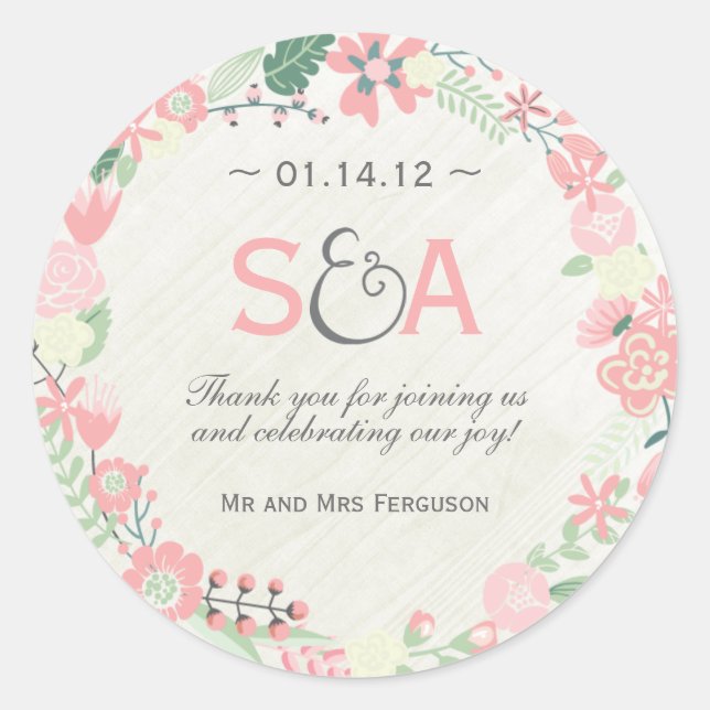 Whimsical Floral Thank You Favours Classic Round Sticker (Front)