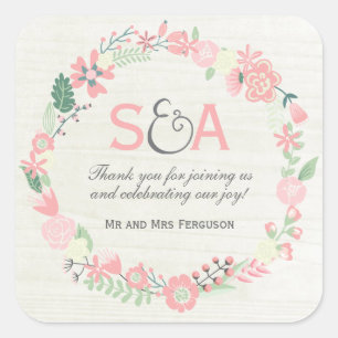 Whimsical Floral Thank You Favours Square Sticker