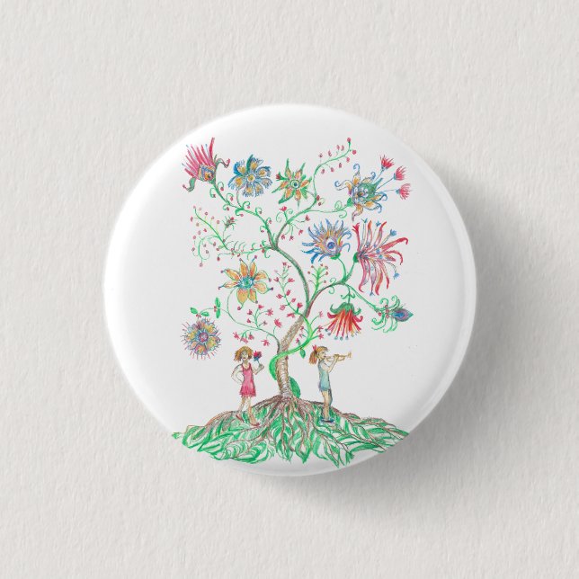 Whimsical Floral Tree  1 Inch Round Button (Front)