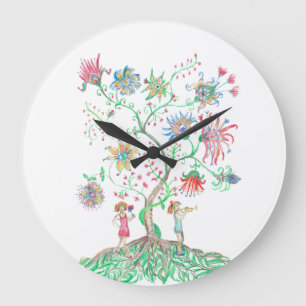 Whimsical Floral Tree  Large Clock