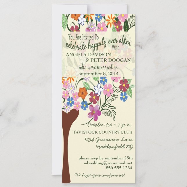 Whimsical Floral Tree Post Wedding Party Invite (Front)