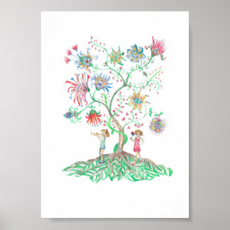 Whimsical Floral Tree  Poster