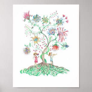 Whimsical Floral Tree Poster