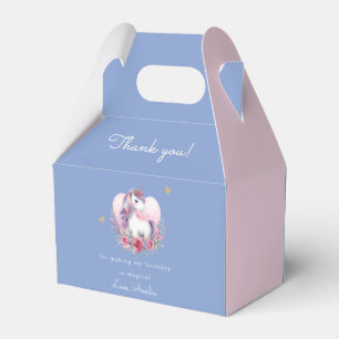 Whimsical Floral Unicorn Blue Birthday Favor Box