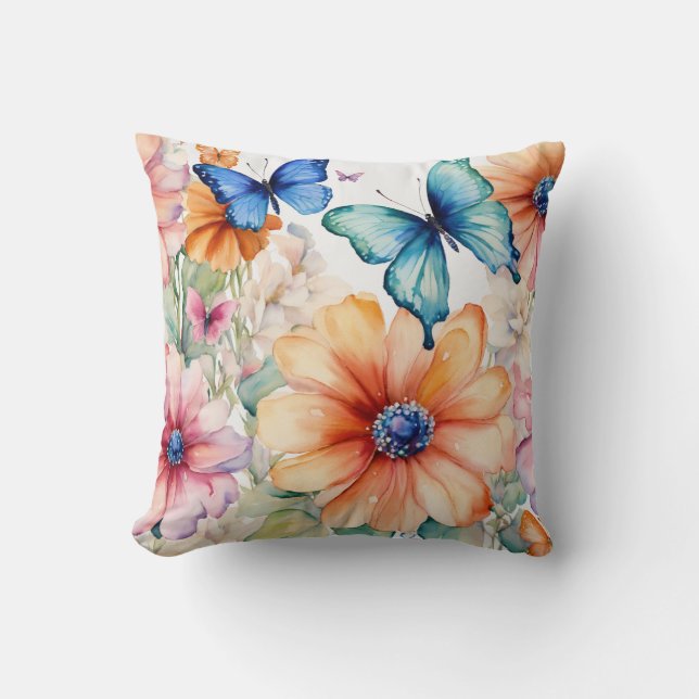 Whimsical Floral Vignette with Paint-Dripping Flow Throw Pillow (Front)