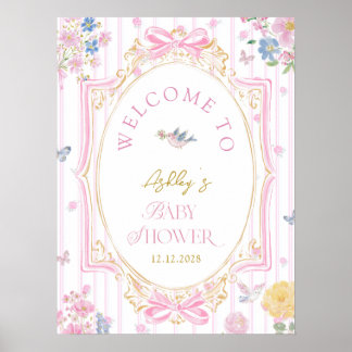 Whimsical Floral Vintage Girl Baby Shower Welcome Poster