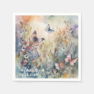 Whimsical Floral Watercolor Spring Butterflies  Napkin