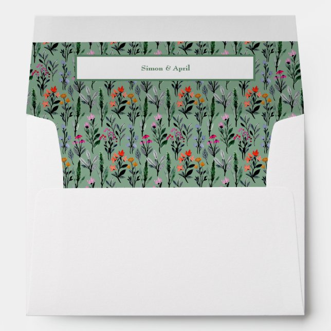 Whimsical Floral Watercolor Wedding Envelope (Back (Bottom))