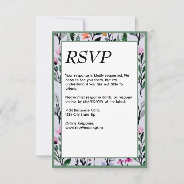 Whimsical Floral Watercolor Wedding RSVP Card (Back)