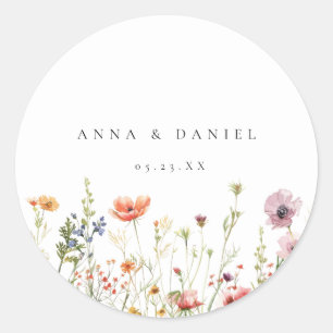 Whimsical Floral Wedding Classic Round Sticker