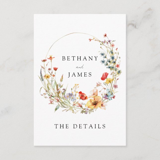 Whimsical Floral Wedding Details Enclosure Card (Front)