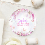Whimsical Floral Wisteria Butterfly Birthday Classic Round Sticker<br><div class="desc">Design features pastel colours like lavender,  mint,  and baby pink,  adorned with gentle wisteria flowers and playful butterflies. This simple yet enchanting design is perfect for a joyful birthday celebration like 1st birthday,  7th birthday and more.</div>