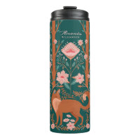 Whimsical Floral Woodland Fox Folk Art Style Green