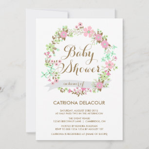 Whimsical Floral Wreath Baby Shower Invitation