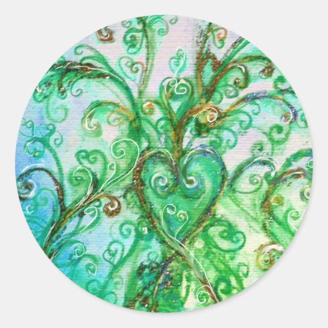 WHIMSICAL FLOURISHES bright blue green white Classic Round Sticker (Front)