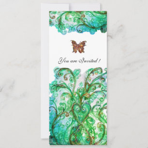 WHIMSICAL FLOURISHES bright blue green white Invitation