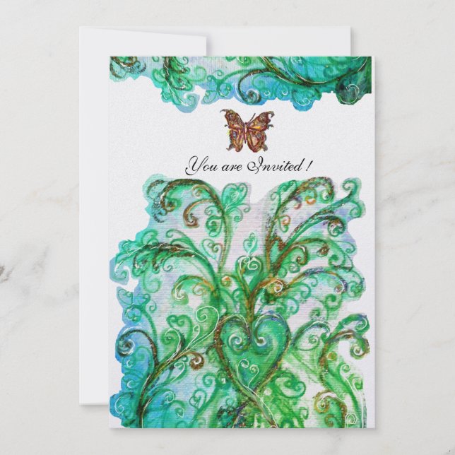 WHIMSICAL FLOURISHES bright blue green White Pearl Invitation (Front)