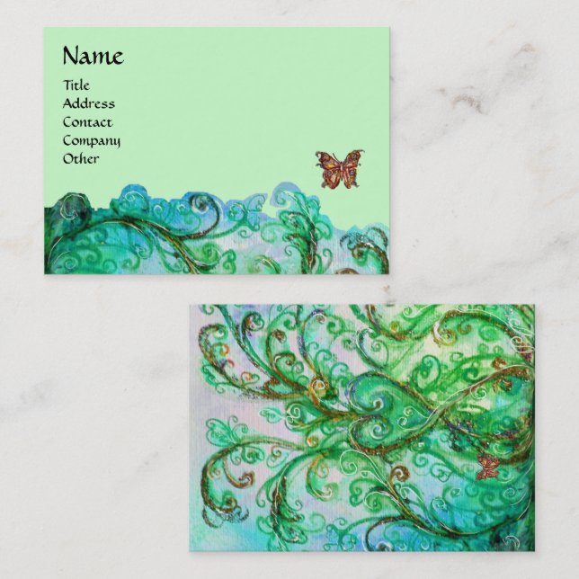WHIMSICAL FLOURISHES bright green blue Business Card (Front/Back)