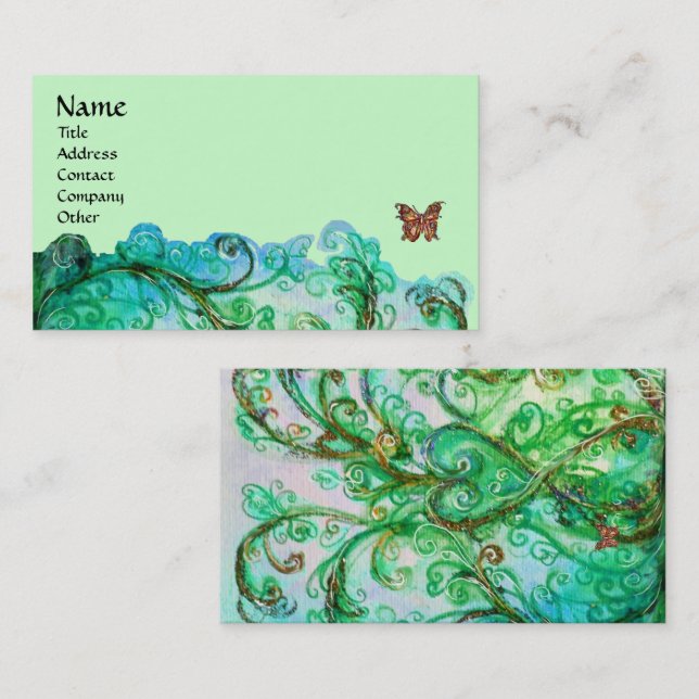 WHIMSICAL FLOURISHES bright green blue Business Card (Front/Back)