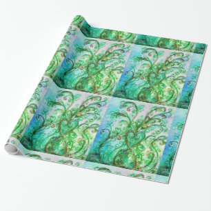 WHIMSICAL FLOURISHES bright green blue white Wrapping Paper