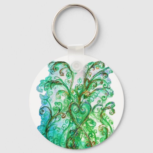 WHIMSICAL FLOURISHES bright green yellow blue Keychain (Front)