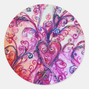 WHIMSICAL FLOURISHES bright pink purple white Classic Round Sticker