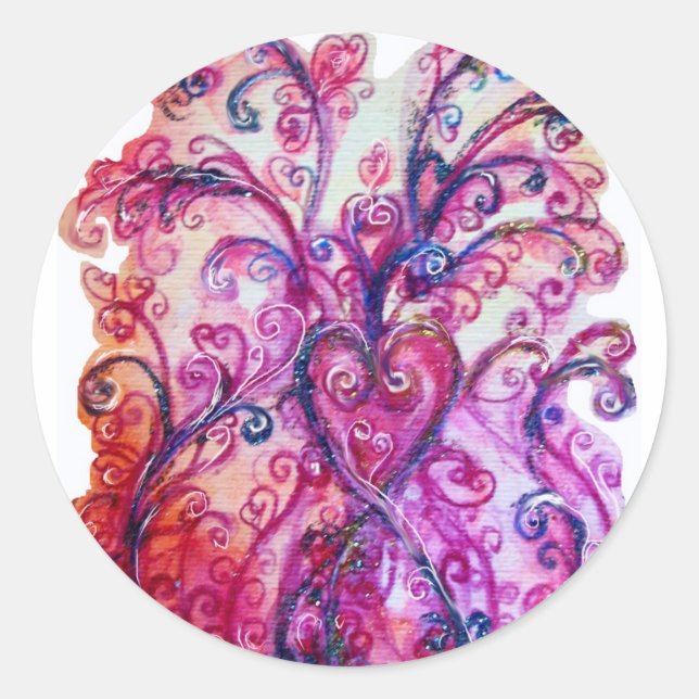 WHIMSICAL FLOURISHES bright pink purple white Classic Round Sticker (Front)