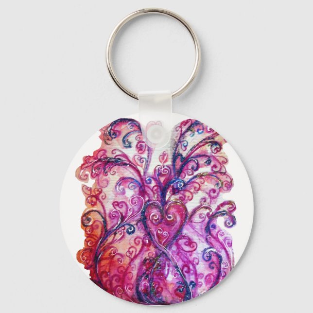 WHIMSICAL FLOURISHES bright pink purple white Keychain (Front)