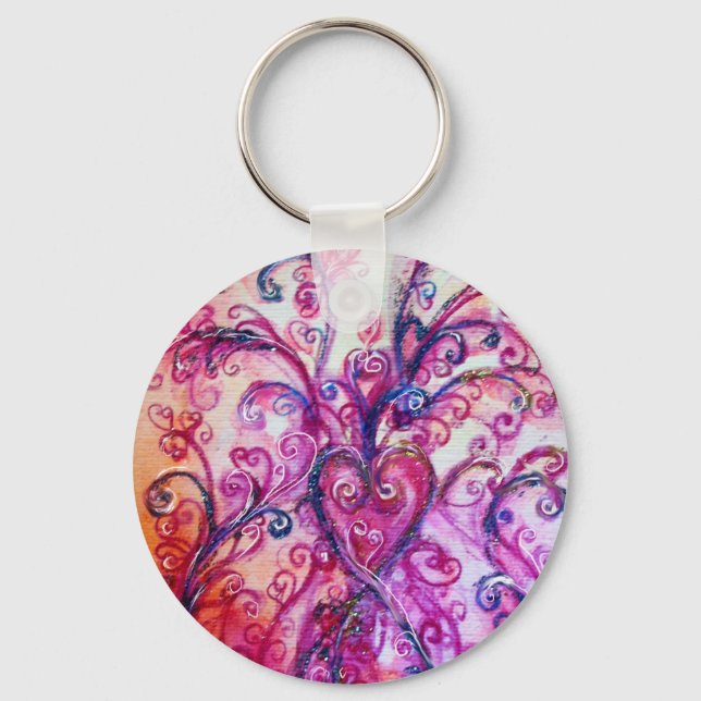 WHIMSICAL FLOURISHES bright pink purple white Keychain (Front)