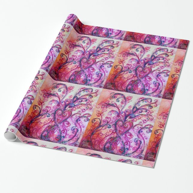 WHIMSICAL FLOURISHES bright pink purple white Wrapping Paper (Unrolled)