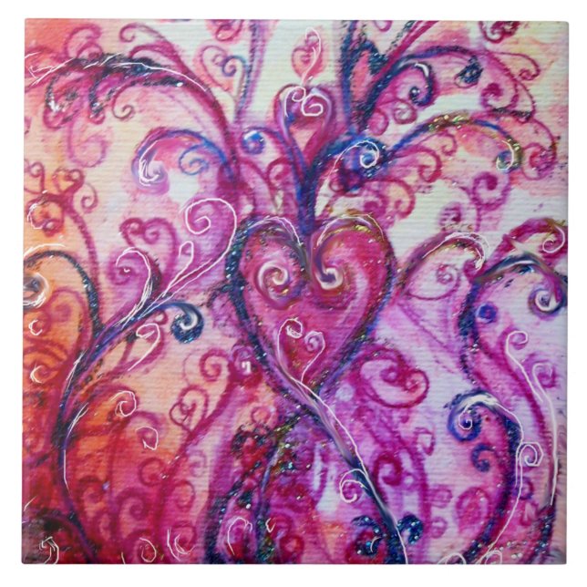 WHIMSICAL FLOURISHES Bright Pink Red Blue Tile (Front)