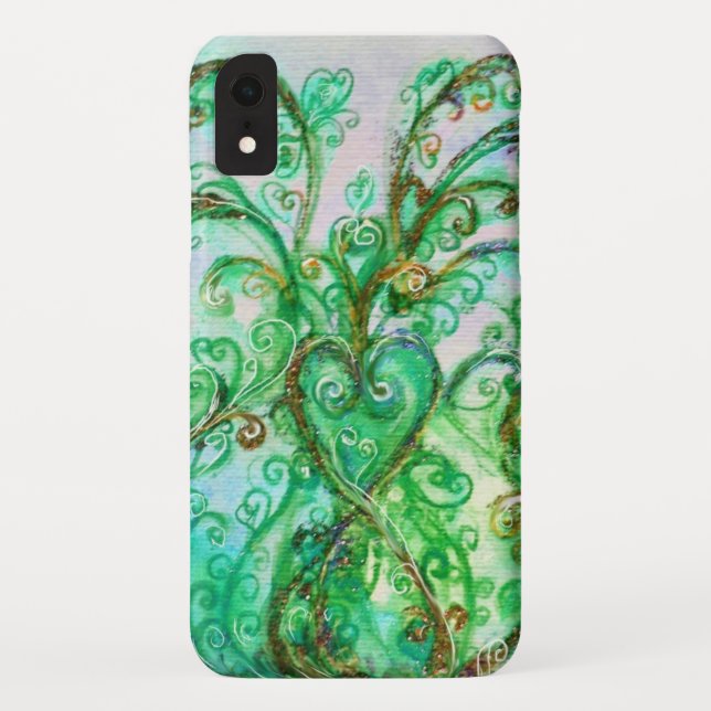 WHIMSICAL FLOURISHES bright teal green white Case-Mate iPhone Case (Back)